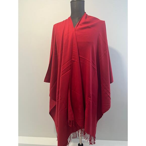 NEW Pashmina Poncho Shawl Wrap Red JL - Picture 1 of 7